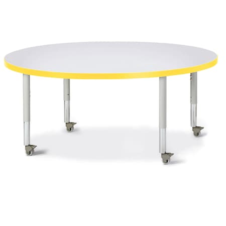 Jonti-Craft Berries Round Activity Table, 48 in. Diameter, Mobile, Freckled Gray/Yellow/Gray 6433JCM007